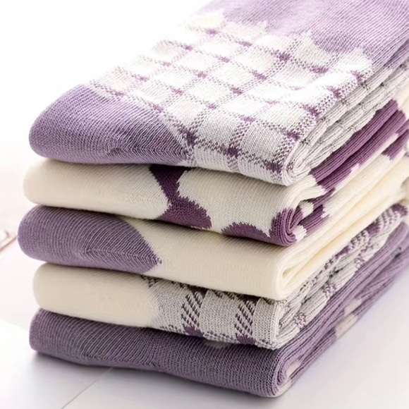 Girls purple patterned socks, 5 pair - Picture 6 of 6